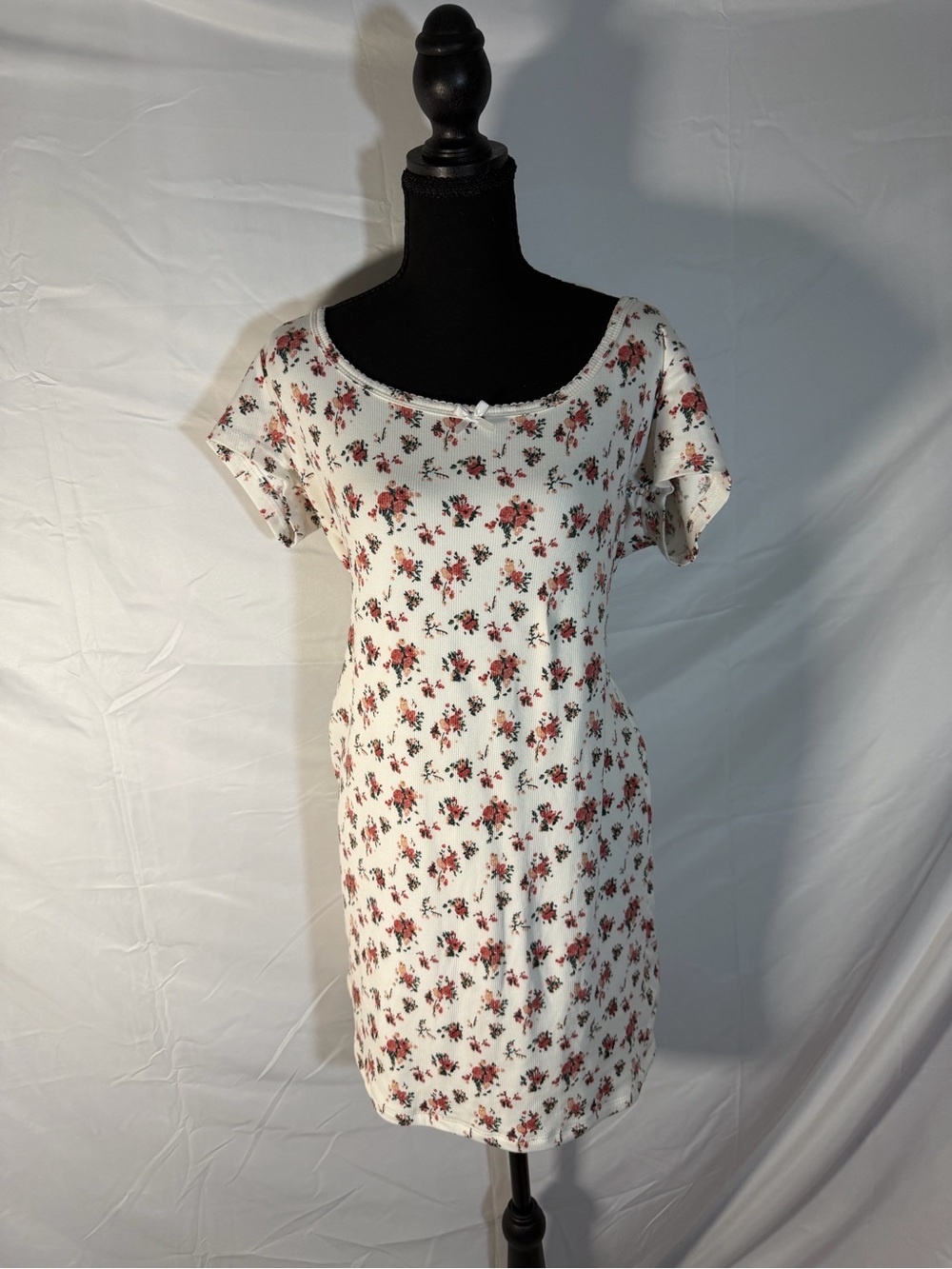 J for Justify White Floral Midi Dress with Pink Roses